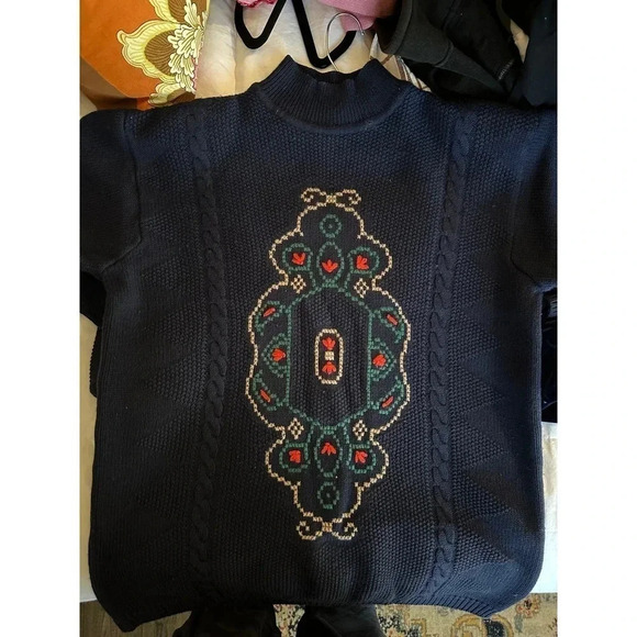 Vintage Liz Claiborne Black Merino Wool Long Sleeve Mock Neck Sweater Size M - Picture 6 of 11